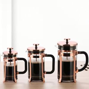 กาต้มกาแฟแบบกดสไตล์ฝรั่งเศส สีโรสโกลด์ทันสมัย สำหรับขายส่ง ทำจากแก้วบอโรซิลิเกตใสคุณภาพสูง พร้อมตัวกรองสแตนเลส ใช้ได้ทั้งกาแฟและชา - Product Image 2