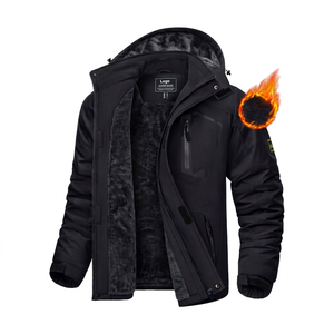 Mens Winter Ski <b>Thick</b> Puffer <b>Jacket</b> Vintage Hooded Waterproof Windproof Breathable Quick Dry Thermal <b>Fleece</b> Front Logo - Product Image 1