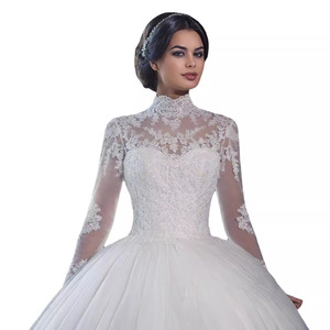 White Ball Gown Wedding Dress Tulle Lace Strapless Long Sleeve Vintage Bridal Gown F165 - Product Image 5