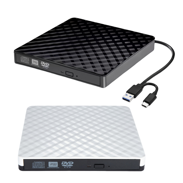 2 in 1 Type-C USB 3.0 External CD DVD Drive Portable Ultra Slim CD DVD +/-RW Burner Writer Reader Player for Laptop Desktop PC