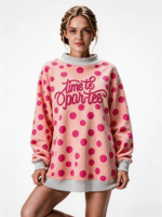 Sweat-shirt à col montant à pois pour femme, longueur allongée, avec logo brodé personnalisé, pull ras du cou