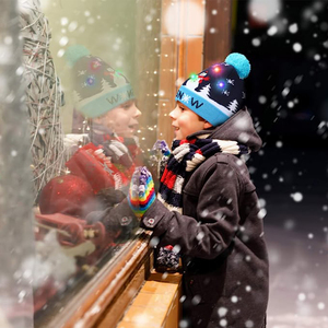 Led giáng sinh mũ dễ thương Tuần Lộc Mặt thêu lấp lánh hiệu ứng sang trọng lót Chunky đan ngoài trời Tùy Chỉnh Mũ mùa đông - Product Image 3