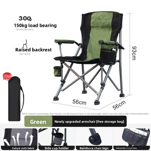 Grande <span class=keywords><strong>chaise</strong></span> pliante d'extérieur avec dossier et accoudoirs confortables, <span class=keywords><strong>chaise</strong></span> de loisirs portable pour la plage, la voiture, le <span class=keywords><strong>camping</strong></span>, la pêche - Product Image 2