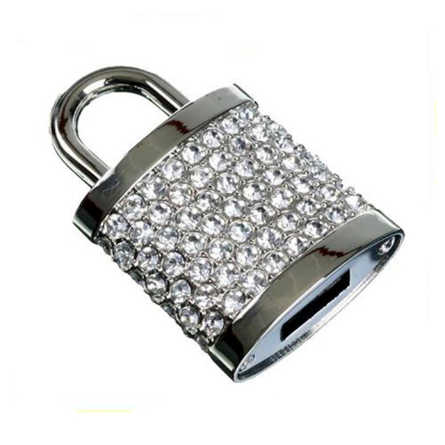 Fancy Luxury Metal USB 2.0 Flash Drive / Crystal Lock Shape Jewelry Lock Design USB Memory Stick