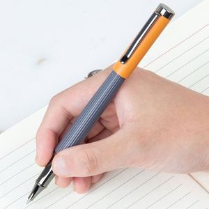 Two Tone Vertical Groove Twist Metal <b>Roller</b> Pen With Chrome Clip Anti Slip <b>Textured</b> Barrel Rotating Signature Pen Custom Logo - Product Image 3