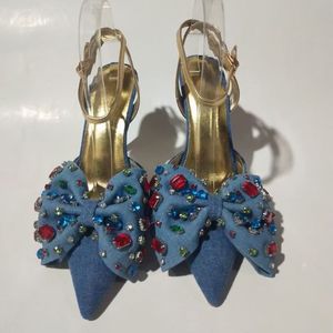 Zapatos de Tacón de Mezclilla con Lazo Hechos a Mano para Mujer, de Lujo - Product Image 5