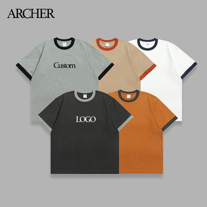 320gsm Crew Neck trống t Áo sơ mi cho nam giới cổ điển Ringer Tee ngắn tùy chỉnh màu trắng khâu tốt nhất Ringer t Áo sơ mi - Product Image 2