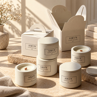 Bougie parfumée en cire de soja AIKUN, en pot cylindrique noir mat avec mèche en bois unique, étiquette personnalisée, idéale pour la vente au détail et les cadeaux