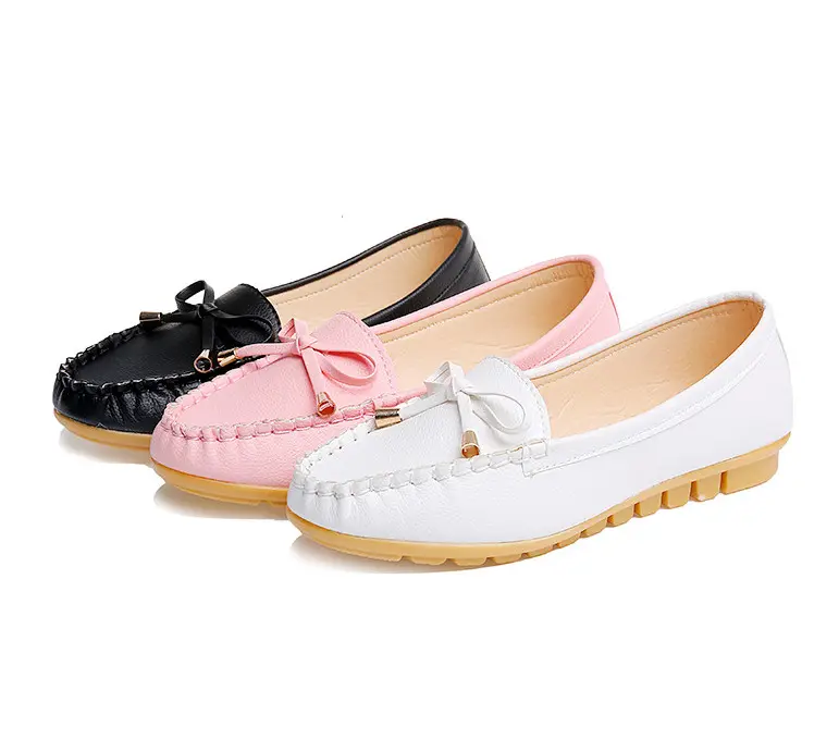 New Women's Round Toe Bow Soft Retro Nurse Casual Flats Slip-On Casual Shoes