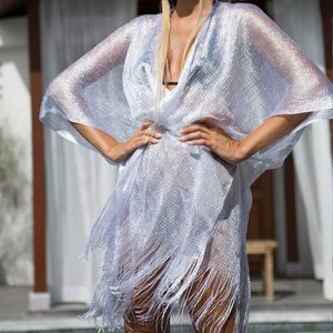 <span class=keywords><strong>2022</strong></span> nouveau Spot nouveau vêtements <span class=keywords><strong>de</strong></span> protection solaire pour femmes or et argent ruban manches fente châle paréo plage couvrir maillots <span class=keywords><strong>de</strong></span> <span class=keywords><strong>bain</strong></span> - Product Image 2