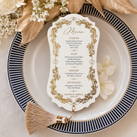 Carte de menu de mariage de luxe en papier fantaisie avec dorure à chaud et pompon, menu personnalisé pour la décoration de table de réception de mariage