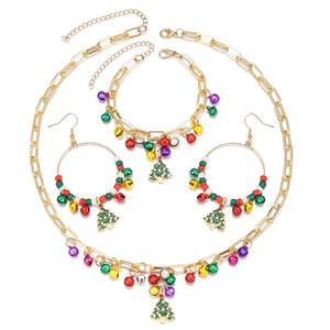 Vente en gros Cadeau de vacances de luxe en Europe et en Amérique Cloche colorée Joyeux Noël Boucles d'oreilles Colliers Bracelets Parures de bijoux - Product Image 4