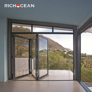 Porte coulissante accordéon en verre à double battant en aluminium de conception moderne RICHOCEAN, projet de porte pliante personnalisée - Product Image 4