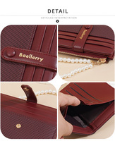 Dompet Wanita Premium Tali Mutiara dengan Ritsleting, Tempat Kartu Pendek, Tas Clutch Merah PU, Dompet Kecil