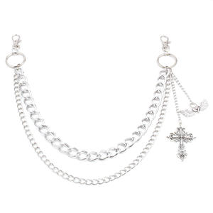 Waist <b>Chain</b> Double Layer Metal <b>Chain</b> <b>With</b> <b>Cross</b> And Wings Pendant For Pants Daily Wear Zinc Alloy Body <b>Chain</b> - Product Image 5
