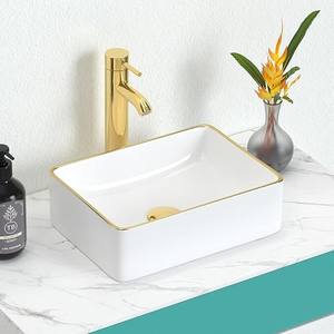 Bonito diseño, adorno <span class=keywords><strong>dorado</strong></span>, Forma cuadrada Rectangular, lavabo de cerámica, encimera, lavabo decorativo, baño, lavado a mano, lavabo - Product Image 1