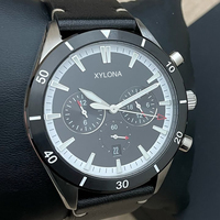 Montre pour homme en acier inoxydable, bracelet en cuir, montre chronographe à quartz, aiguilles luminescentes
