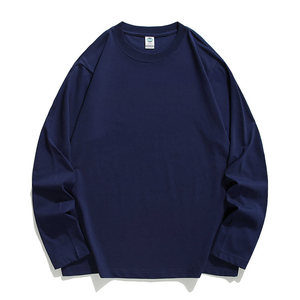 Camiseta de Manga Larga con Cuello Redondo, Estilo Urbano Japonés, Tejido de Punto Sólido, 100% Algodón, para Hombre, Mujer, Unisex, Parejas, Casual - Product Image 1