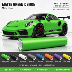 <span class=keywords><strong>Film</strong></span> de protection de peinture (PPF) TPU aliphatique vert mat effet démon, auto-réparant, anti-jaunissement, anti-rayures, hydrophobe, pour carrosserie automobile, direct usine - Product Image 1