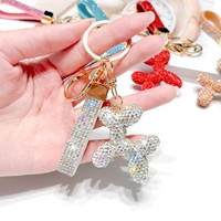 Porte-clés chien ballon en strass, anneau de clés en cristal scintillant avec sangle diamantée, joli breloque de sac, pendentif pour clés de voiture, cadeau tendance, vente en gros