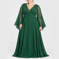 Robes de soirée formelles pour femmes grandes tailles, en mousseline de soie verte, style A-line, col en V, avec plumes de cristal, pour le printemps