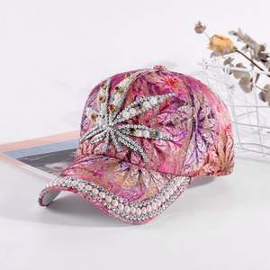 Gorra de Béisbol Rosa con Pedrería para Mujer, Original, al por Mayor - Product Image 1
