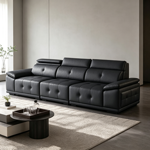 Sofá Seccional en Forma de L de Cuero Artificial Negro Moderno con Brazos Acolchados con Diseño Acolchado para Sala de Estar - Product Image 4