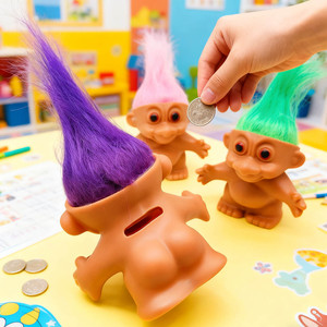 Tirelire Troll Doll Piggy Bank 14 cm, jouet magique à cheveux longs pour enfants, cadeau d'anniversaire - Product Image 1