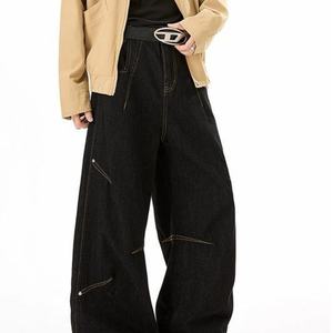 Custom Low MOQ Washed <b>Wide</b>-<b>leg</b> Cotton <b>Cargo</b> Vintage Style Baggy Denim Patchwork Jeans for Man High Street Hip Hop Eco-Friendly - Product Image 2