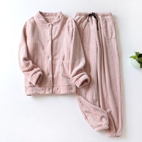 Ensemble de pyjama en polaire pour femmes, haut à manches longues à boutons rayés et pantalon de jogging, vêtements de nuit pour la maison