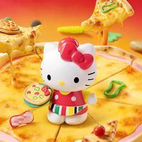 Venta al por mayor: 100% auténtico, 6 piezas/set de la serie Hello Kittyed Pizza Shop Diary, figuras de dibujos animados de PVC en caja sorpresa, adornos de escritorio.