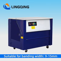 Mesin Pengikat Karton Semi Otomatis 006 High Table PP Banding Machine, Mesin Pengikat Kotak Tugas Berat, Mesin Pengemas Sabuk Kardus, Model Berdiri