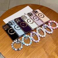 Étui de téléphone antichoc en TPU avec perles laser et bracelet, design de luxe, électroplaqué, compatible avec la recharge sans fil pour 16 Pro Max