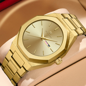 Fashion Mens Luxury Gold Watch Brushed <b>Case</b> Black Sunburst Dial Quartz Wristwatch with Day Date for Gift - Product Image 3