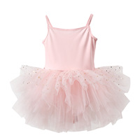 Robe de tutu de ballet à bretelles spaghetti pour filles L181, jupe en tulle à paillettes étoiles dorées, justaucorps de danse pour enfants, costume de performance, robe de ballet