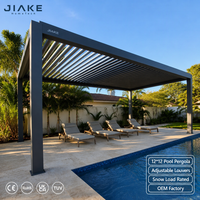 Pergola en aluminium Jiake 12x12 avec toit à lames orientables, revêtement poudré, anti-rongeurs, pour jardin, piscine, balcon, terrasse - Bioclimatique