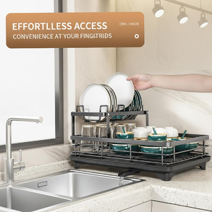 <span class=keywords><strong>Égouttoir</strong></span> à vaisselle 2 niveaux en acier carbone, grand <span class=keywords><strong>égouttoir</strong></span> à vaisselle avec porte-ustensiles, support de rangement multifonction détachable pour cuisine - Product Image 3