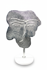 Sculpture de visage abstraite moderne en aluminium avec base en pierre blanche, statue décorative pour la décoration intérieure - Product Image 3