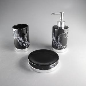Set di Accessori da Bagno <span class=keywords><strong>in</strong></span> Ceramica Porcellana Hengfei, 3 Pezzi, Design <span class=keywords><strong>in</strong></span> <span class=keywords><strong>Marmo</strong></span> Nero, Dispenser Sapone, Bicchiere, <span class=keywords><strong>Portasapone</strong></span> - Product Image 1