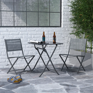 Ensemble de meubles de jardin d'extérieur pliants, <span class=keywords><strong>Set</strong></span> de Table, chaise et Table de café, dossier bas, en fer, 3 pièces - Product Image 6
