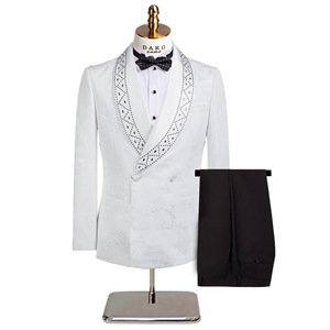 Conjunto de Traje para <span class=keywords><strong>Hombre</strong></span>, Blazer Cruzado con Estampado de Patchwork, Pantalón de Pierna Recta, Traje de 2 Piezas para Boda - Product Image 3