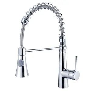 Flexible Brass Single Handle Kitchen Mixer Tap Modern Commercial Spring Pull Out Copper Kitchen Sink Faucet