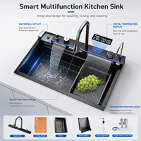 Évier de cuisine cascade multifonctionnel à fente unique, grand format, populaire 2026, anti-rayures, avec affichage numérique LED, en acier inoxydable 304