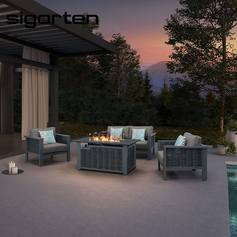 Одна остановка для электронной сигареты, профессиональное расположение огненной ямы и дивана несут ответственность за соответствие PE, ротанговый диван, уличная мебель Foshan