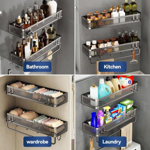 Étagère de rangement pour salle de bain, murale sans perçage, pour toilettes, lavabo, lavage des mains, étagère murale suspendue pour la douche - Product Image 5