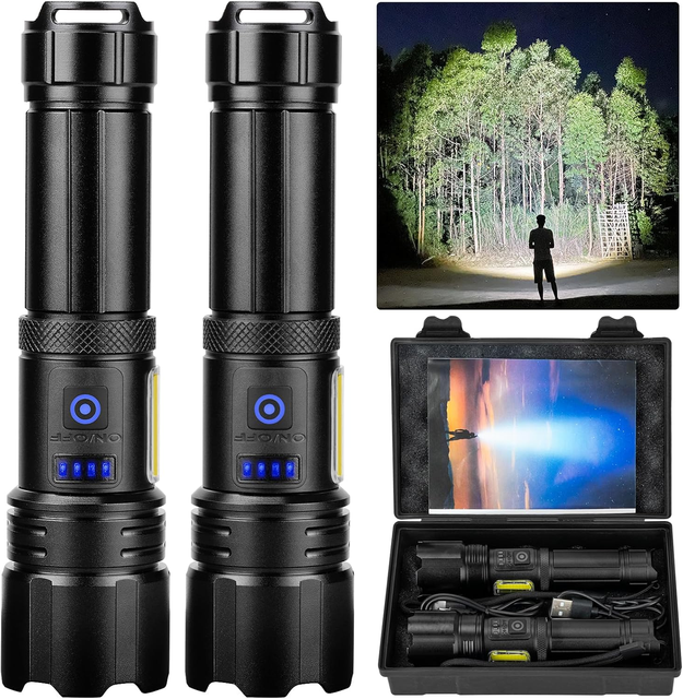 USB Rechargeable 2000 High Lumens Super Bright Flashlight Powerful XHP70.2 7 Modes Flash Light With COB Work Light