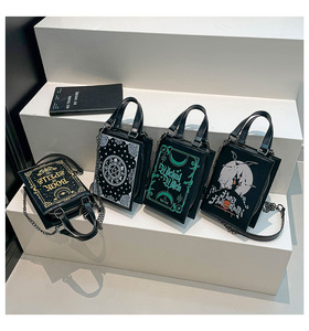 Hot Selling Halloween PU Leather <strong>Small</strong> Square Phone Shoulder Bag Custom Gothic <strong>Black</strong> Style Funny Magic Book Chain <strong>Handbag</strong> - Product Image 2