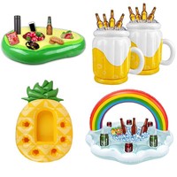 Bar à glace gonflable en PVC certifié CE pour fête estivale, seau à glace, porte-gobelets, radeau flottant, plante aquatique verte