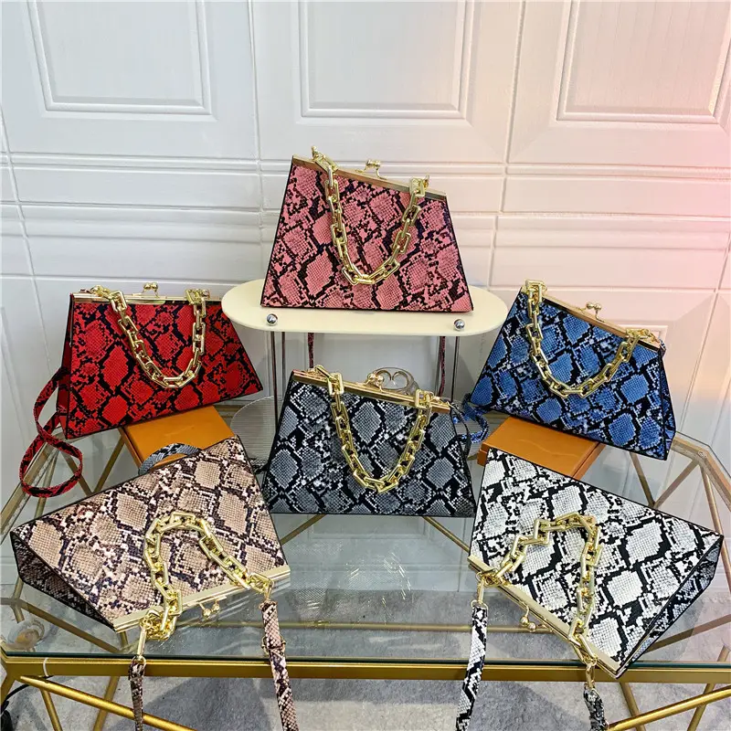 Hot selling Trapezoid luxury brand handbag snakeskin pattern small square bag lady shoulder bag