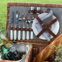 Ensemble de 2 paniers de rangement pour pique-nique en osier naturel avec couvercle étanche pour le camping et la randonnée et le barbecue